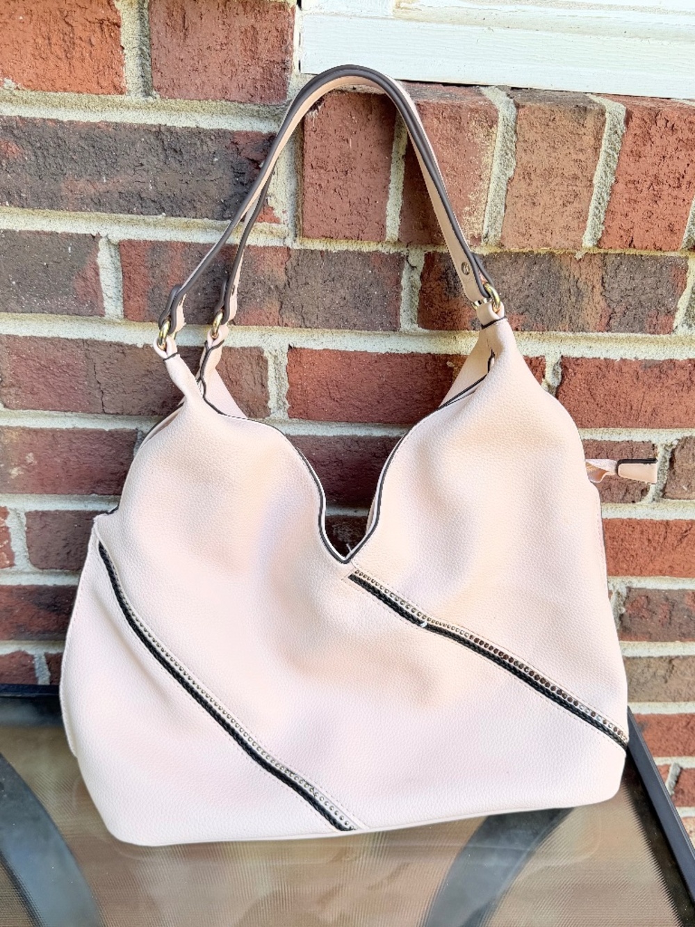 Light Pink Faux Leather Hobo Shoulder Bag Slouchy Tote Purse
